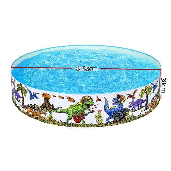 Kids Pool 183x38cm Round Above Ground Rigid Swimming Pools Dinosaur 946L