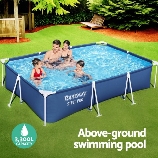 Swimming Pool 300x201x66cm Steel Frame Above Ground Pools w/ Filter Pump 3300L