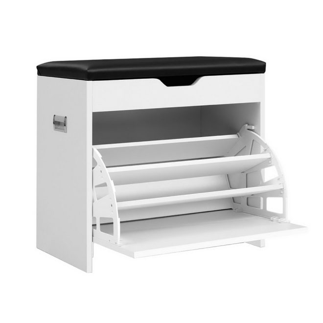 Shoe Cabinet Bench Shoes Storage Rack Organiser Shelf Black 15 Pairs – White