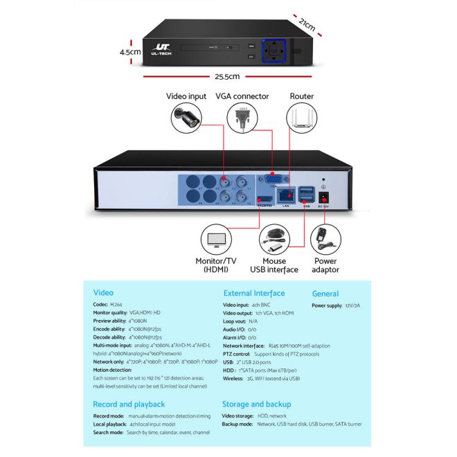 CCTV Security System 4CH DVR 1080P Camera Sets