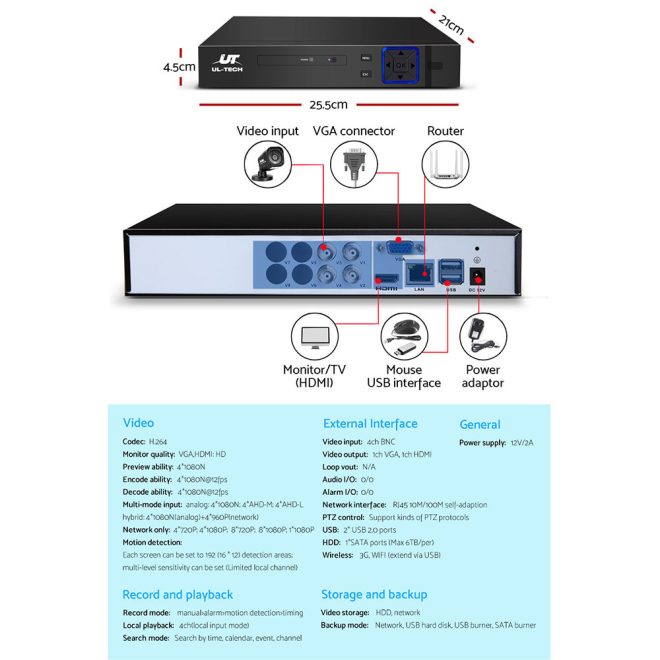 CCTV Security System 4CH DVR 1080P 4 Camera Sets – Not Included