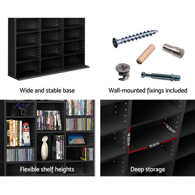 Adjustable Book Storage Shelf Rack Unit – Black