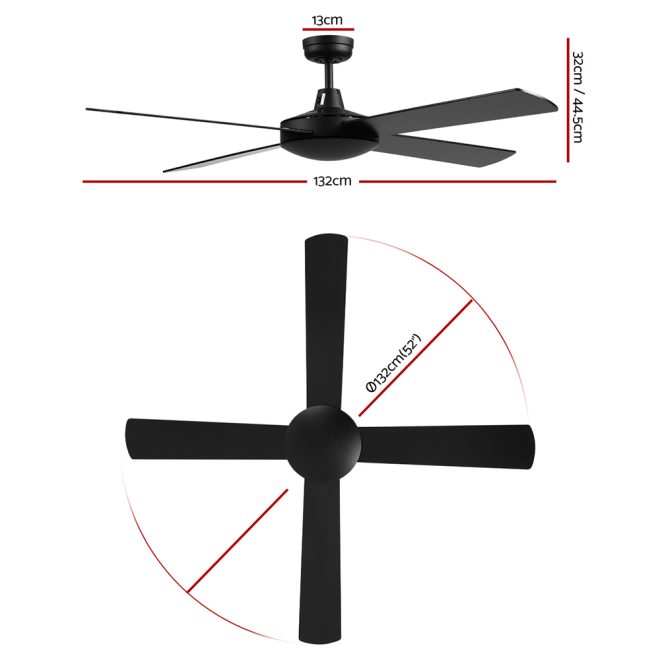 52” Ceiling Fan w/Remote – Black