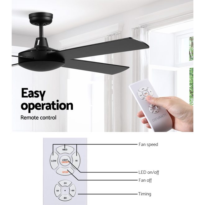 52” Ceiling Fan w/Remote – Black