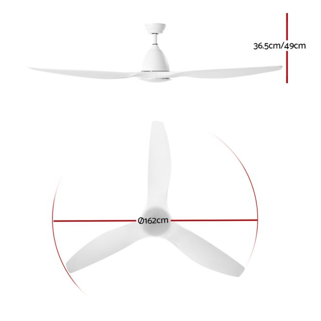 Devanti 64” Ceiling Fan DC Motor w/Light w/Remote – White