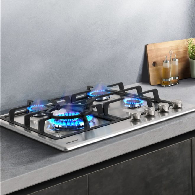 60cm Gas Cooktop 4 Burners Kitchen Gas Hob Trivets Stove Cook Top Black – Steel