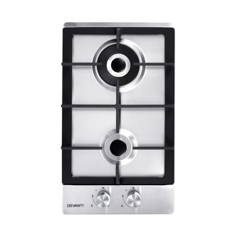 Gas Cooktop 30cm Gas Stove Cooker 2 Burner Cook Top Konbs NG LPG Black