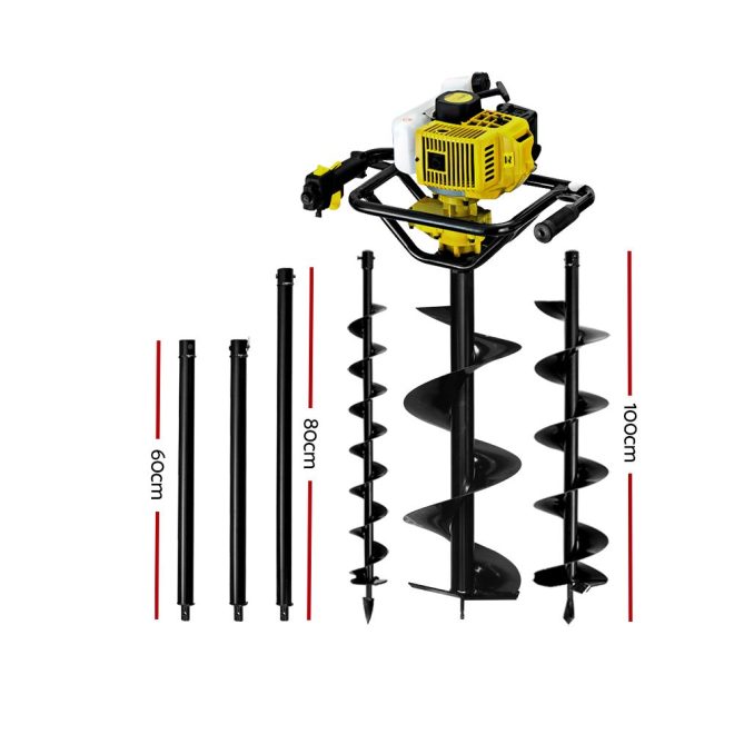 92CC Petrol Post Hole Digger Auger Drill Borer Fence Earth Power – Kit