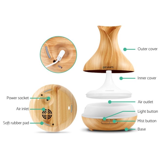 400ml 4 in 1 Aroma Diffuser with remote control – Light Wood