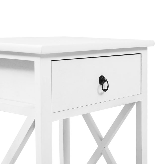 2 X Bedside Table 1 Drawer with Shelf – EMMA White