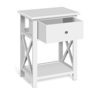 Bedside Table 1 Drawer with Shelf – EMMA White