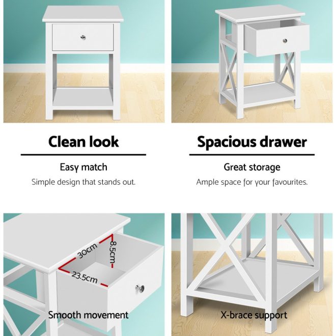 Bedside Table 1 Drawer with Shelf – EMMA White