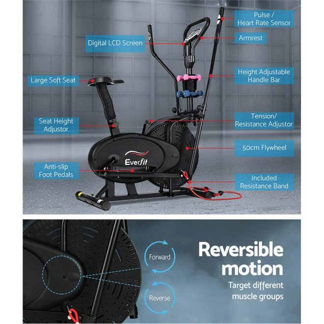 Elliptical Cross Trainer Exercise Bike Bicycle Home Gym Fitness Machine Running Walking – 6 in 1