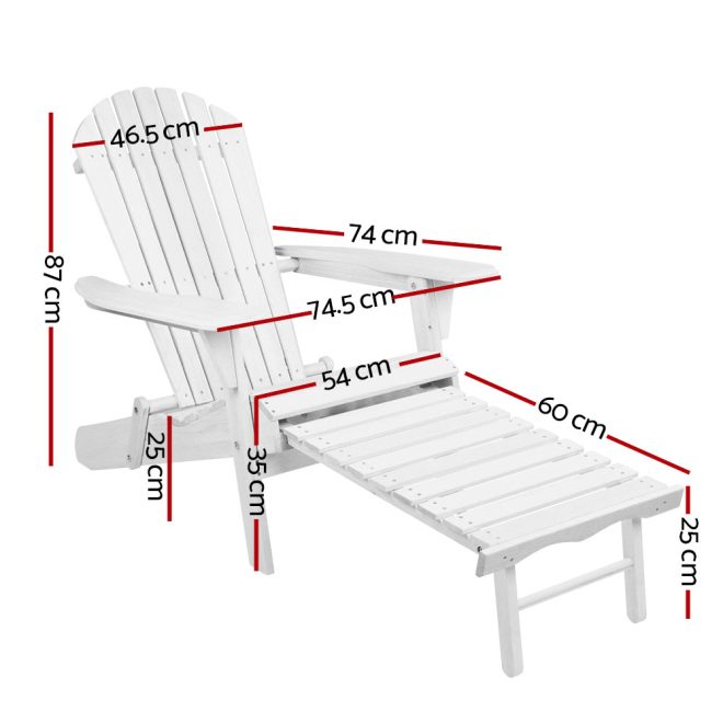 Adirondack Beach Chair with Ottoman – White – 1