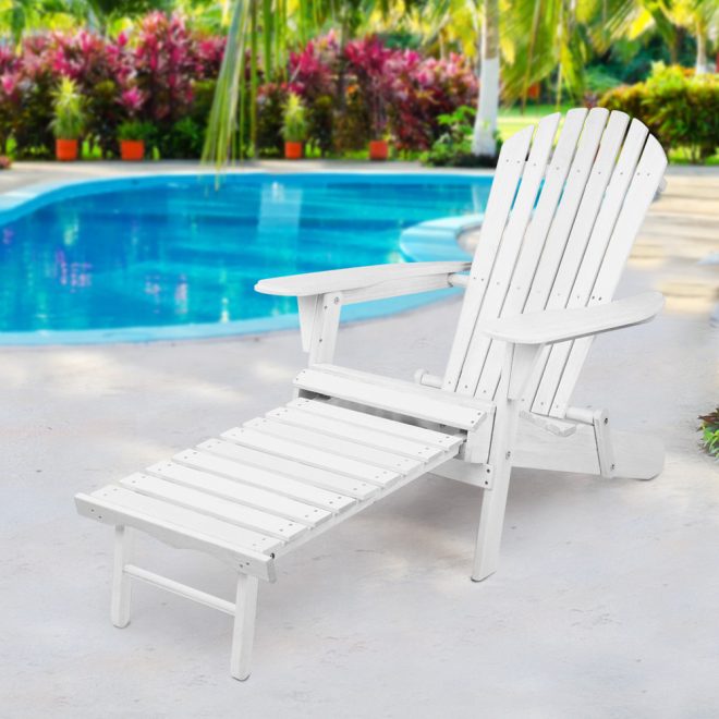 Adirondack Beach Chair with Ottoman – White – 1