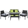 4 Seater Sofa Set Outdoor Furniture Lounge Setting Wicker Chairs Table Rattan Lounger Bistro Patio Garden Cushions Black – Without Cover