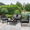 4 Seater Sofa Set Outdoor Furniture Lounge Setting Wicker Chairs Table Rattan Lounger Bistro Patio Garden Cushions Black – Without Cover