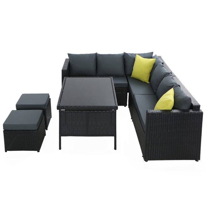 Outdoor Furniture Patio Set Dining Sofa Table Chair Lounge Wicker Garden – Black