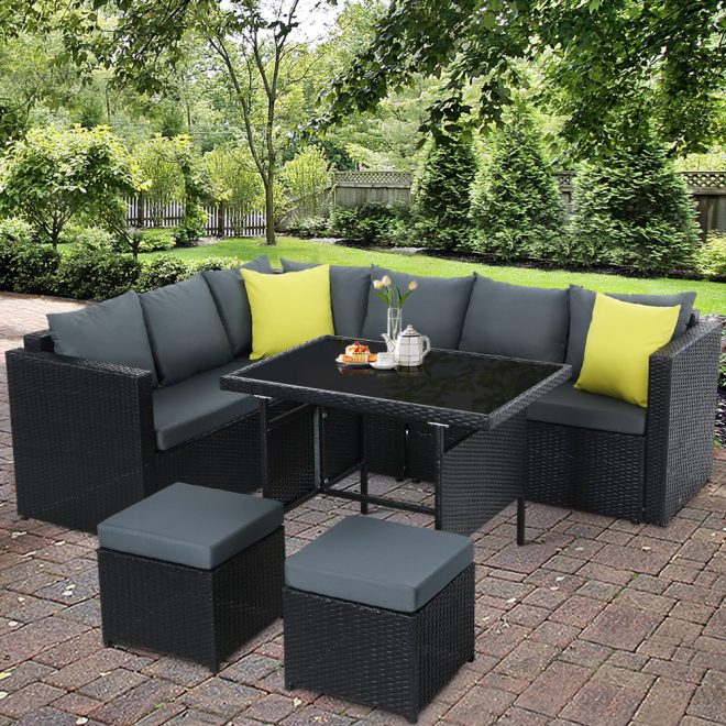 Outdoor Furniture Patio Set Dining Sofa Table Chair Lounge Wicker Garden – Black