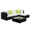 Sofa Set with Storage Cover Outdoor Furniture Wicker – 1 x Single Sofa + 2 x Corner Sofa + 1 x Table + 1 x Ottoman + 1 x storage cover