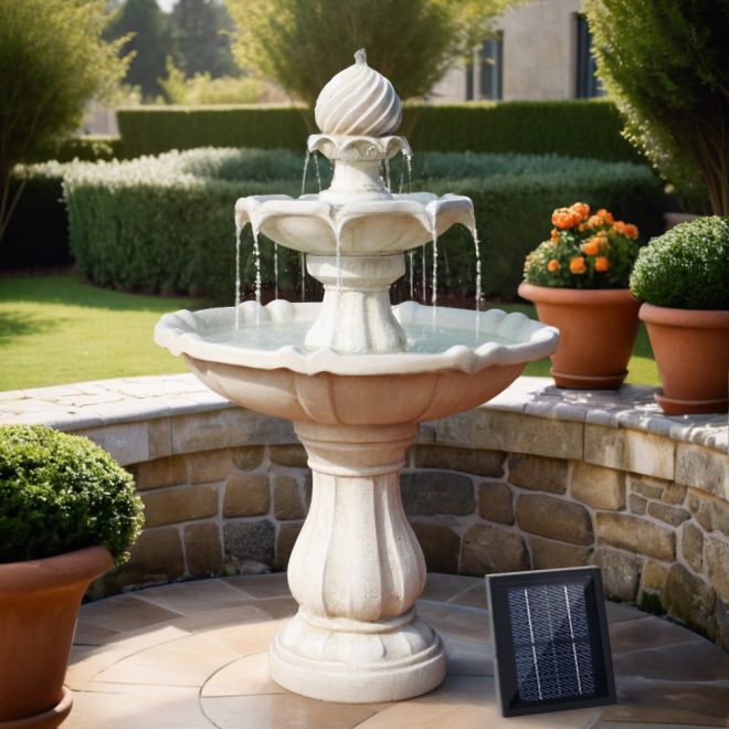 3 Tier Solar Powered Water Fountain – Ivory