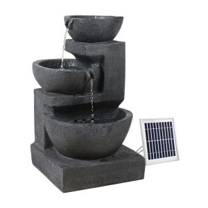 Solar Water Feature with LED Lights 3-Tier Bowls 60cm