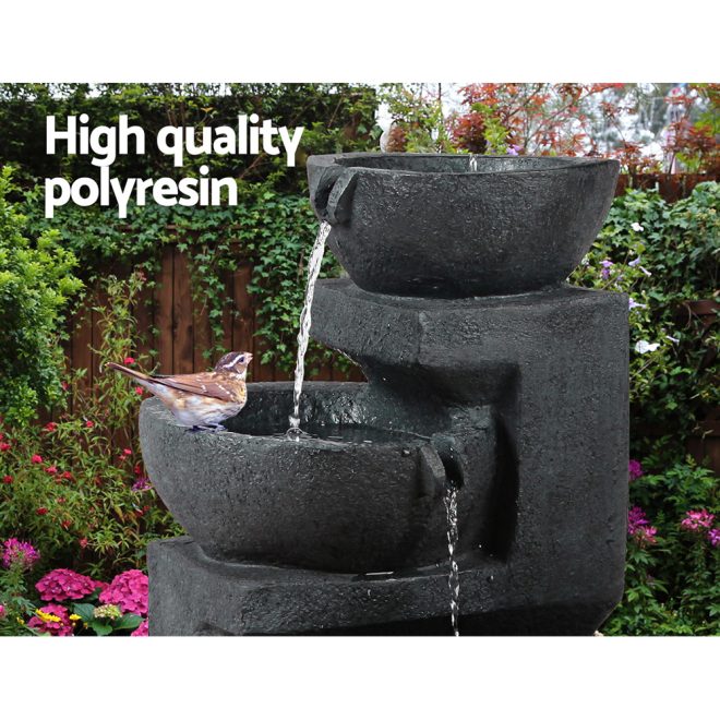 Solar Water Feature with LED Lights 3-Tier Bowls 60cm