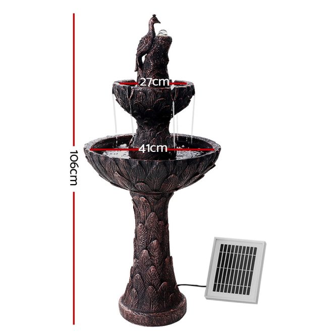 Solar Water Feature 3-Tiers Peacock 106cm