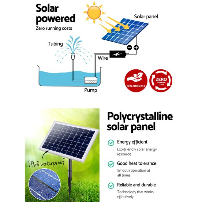 Solar Pond Pump with Battery Kit LED Lights 6.6FT