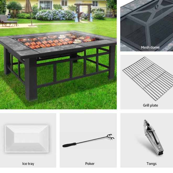 Fire Pit BBQ Grill Ice Bucket 3-In-1 Table