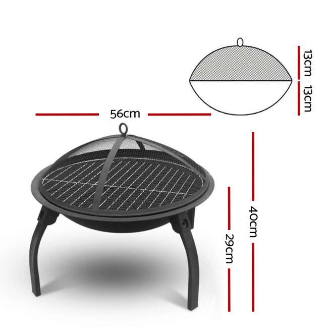 Fire Pit BBQ Charcoal Smoker Portable Outdoor Camping Pits Patio Fireplace – 56x56x43 cm