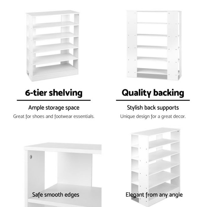 Shoe Cabinet Shoes Organiser Storage Rack 30 Pairs Shelf Wooden – White