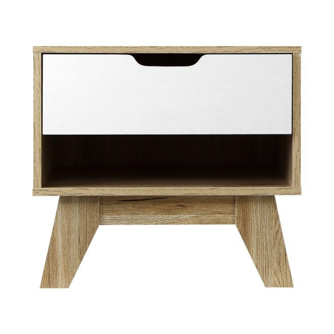 Bedside Table 1 Drawer with Shelf – IKER White & Oak