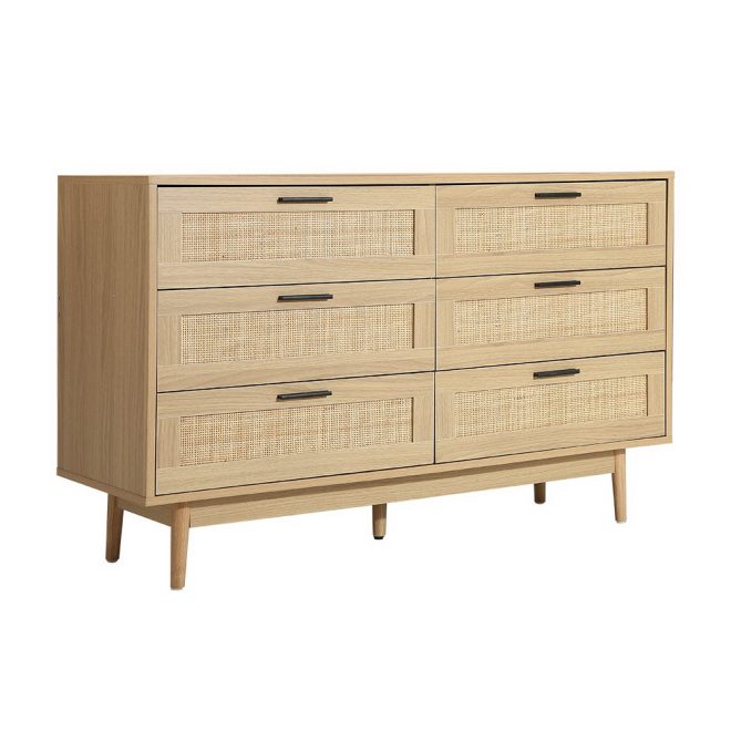 Chest of Drawers Rattan Tallboy Cabinet Bedroom Clothes Storage Wood – 6 Drawer