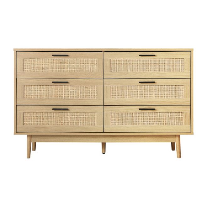 Chest of Drawers Rattan Tallboy Cabinet Bedroom Clothes Storage Wood – 6 Drawer