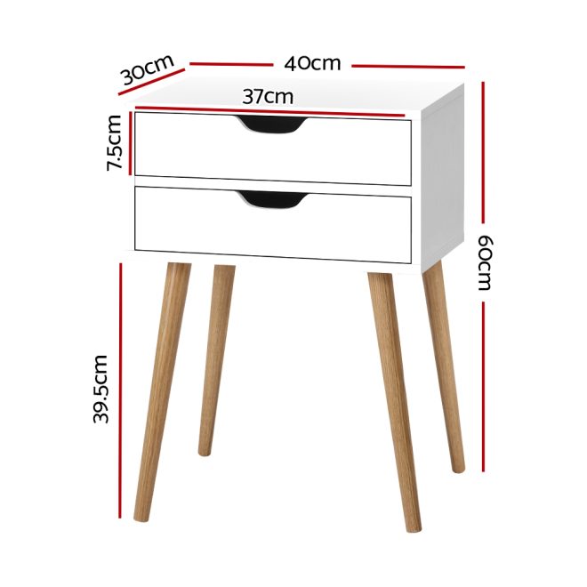 Bedside Table 2 Drawers – BODIE White