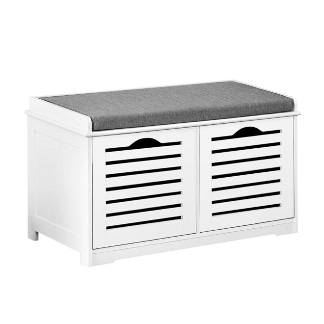 Fabric Shoe Bench with Drawers – White & Grey