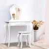 Kids Vanity Dressing Table Stool Set Mirror Princess Children Makeup – White