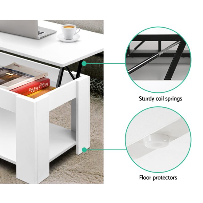 Lift Up Top Coffee Table Storage Shelf – White