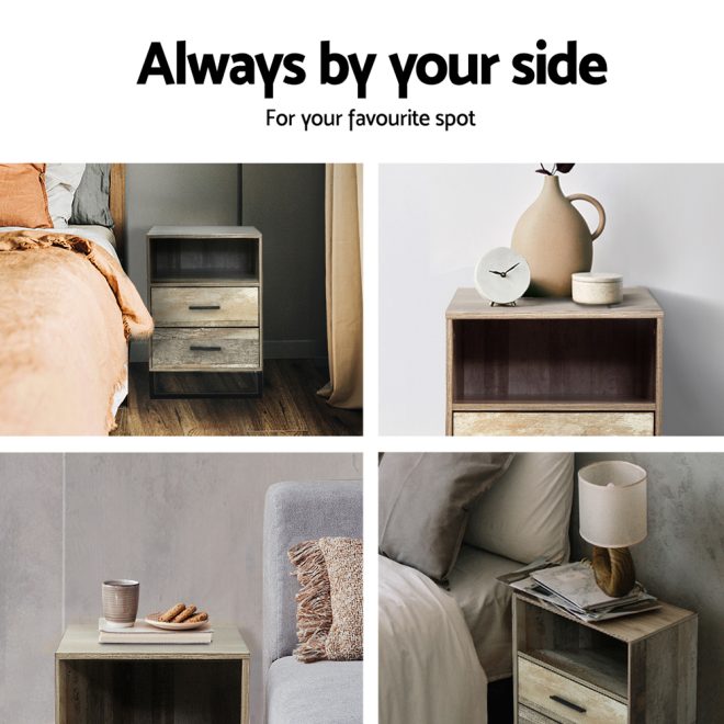 Bedside Table 2 Drawers with Shelf – BADAN