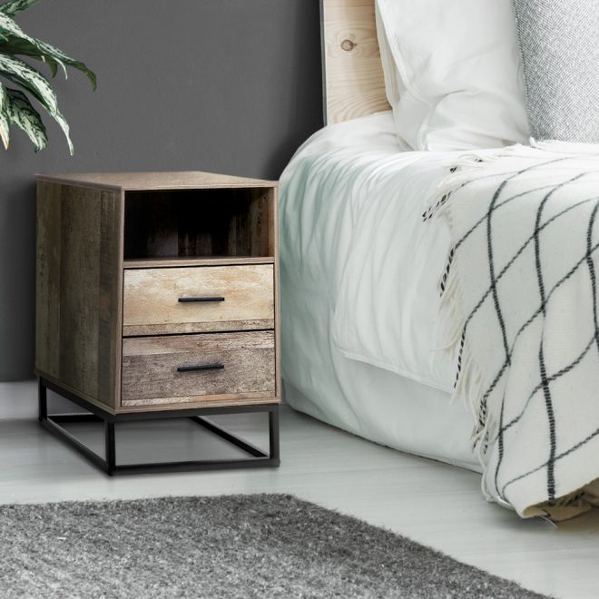 Bedside Table 2 Drawers with Shelf – BADAN