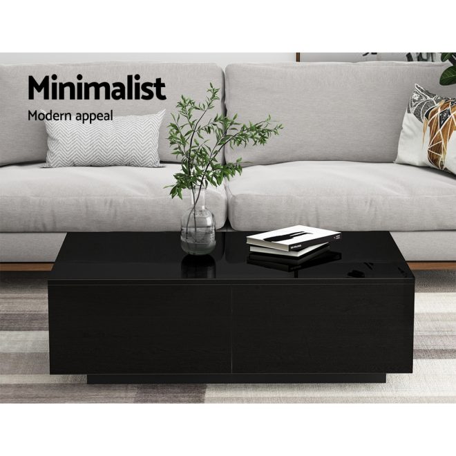 Modern Coffee Table 4 Storage Drawers High Gloss Living Room Furniture – Black