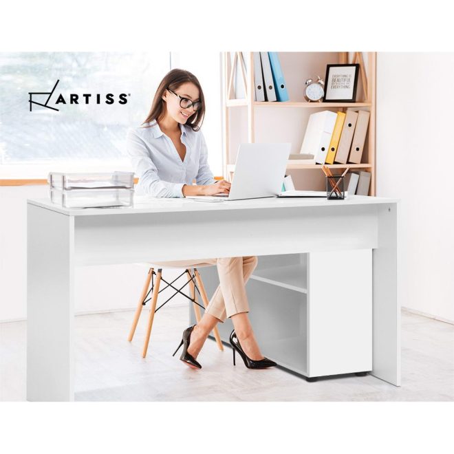 Office Computer Desk Corner Study Table Workstation Bookcase Storage – White