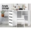 Corner Dressing Table Mirror Stool Set Makeup Vanity Desk Chair – White