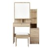 Dressing Table Mirror Stool Set Vanity Makeup Desk Organizer Drawer – Oak