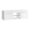 130cm High Gloss TV Stand Entertainment Unit Storage Cabinet Tempered Glass Shelf White