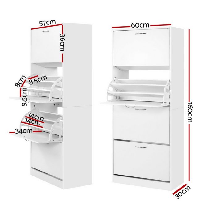 Shoe Cabinet Shoes Storage Rack Organiser 60 Pairs Shelf Drawer – White