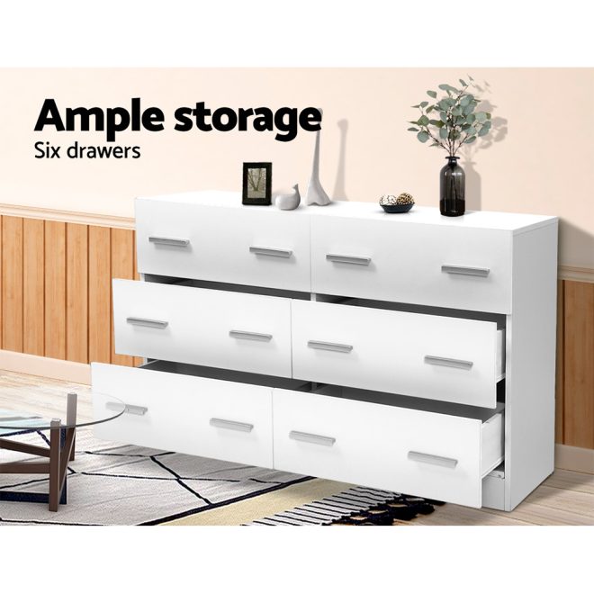 6 Chest of Drawers Cabinet Dresser Table Tallboy Lowboy Storage Wood – White