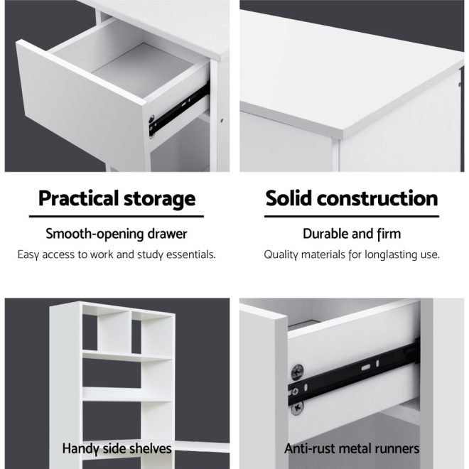 Computer Desk Bookshelf Drawer Cabinet White 120CM