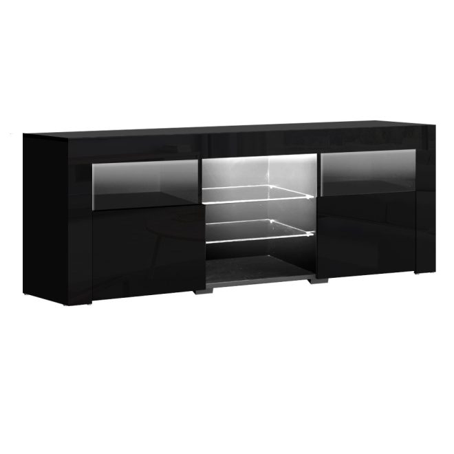 Adel TV Cabinet Entertainment Unit Stand RGB LED Gloss Furniture 160cm – Black